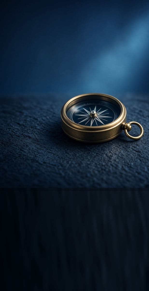Brass compass on a deep blue textured surface