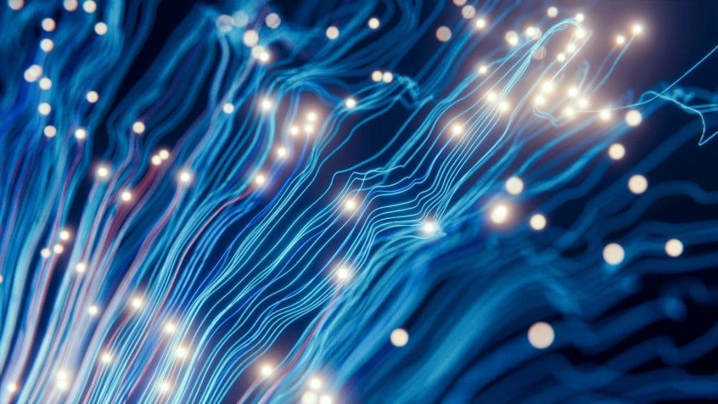 Glowing data streams suggesting AI and digital transformation